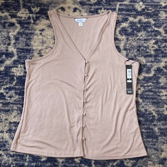 Nicole Miller Tank Top Button Front - Color is Iced Mocha (Tan Nude) Large - NWT - Picture 3 of 12